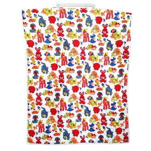 Vintage 1960s 70s Baby Animals Colorful Nursery Baby Blanket 42" X 32"